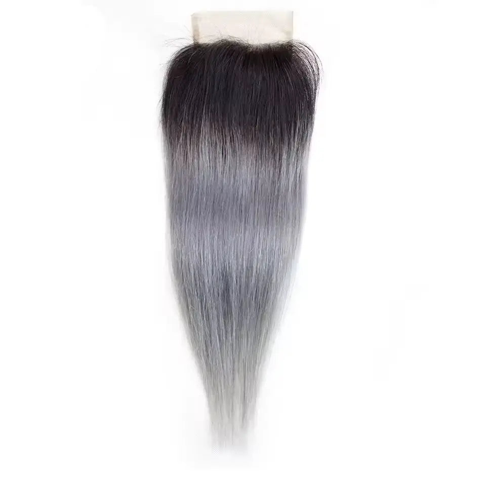 Closure 4x4 - Brésilien Lisse - Couleur Noir/Gris 1b/grey - 100% Cheveux Naturels MaisonWig