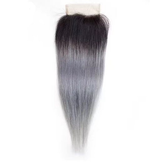 Closure 4x4 - Brésilien Lisse - Couleur Noir/Gris 1b/grey - 100% Cheveux Naturels